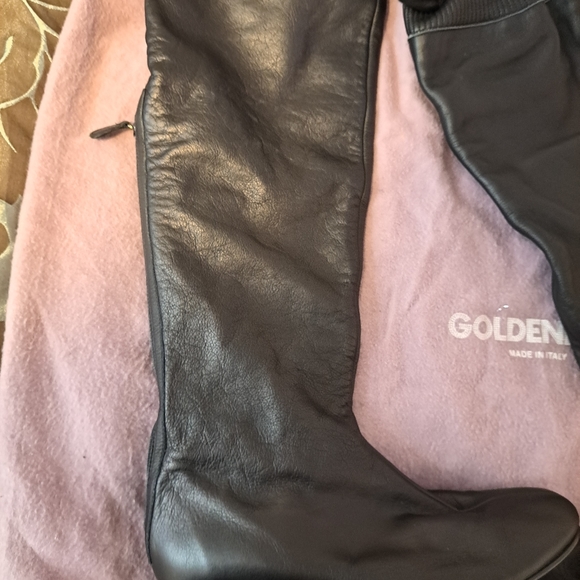 GOLDENBLEU blk smooth Italian leather crikled over knee boots - Picture 8 of 16